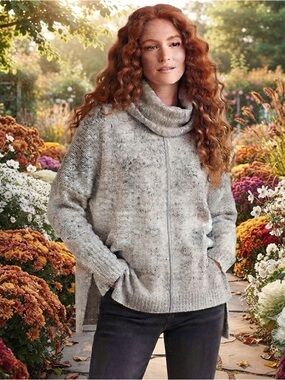 Ruby Moon From Anthropologie Cowl Neck Heathered Grey Sweater NWT Size Medium